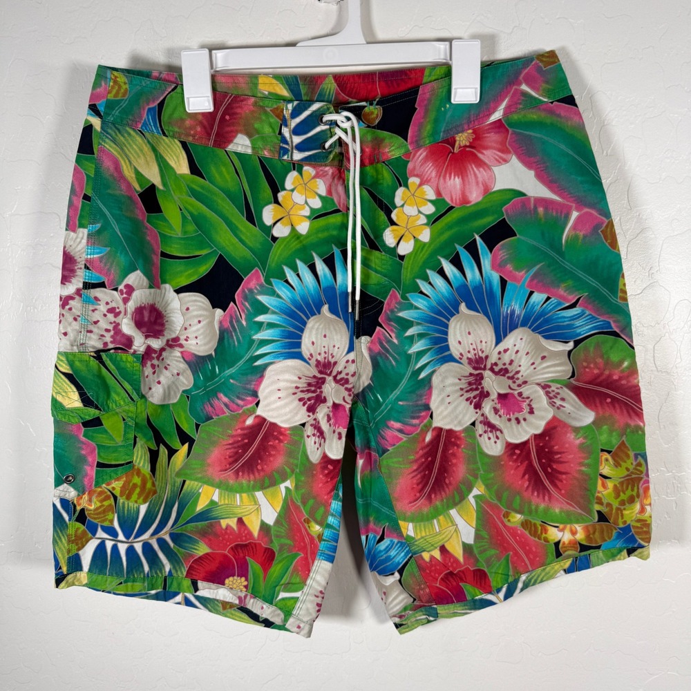 VTG Polo Ralph Lauren Board Shorts Mens 36 Floral Tropical‎ Swim Trunks Island